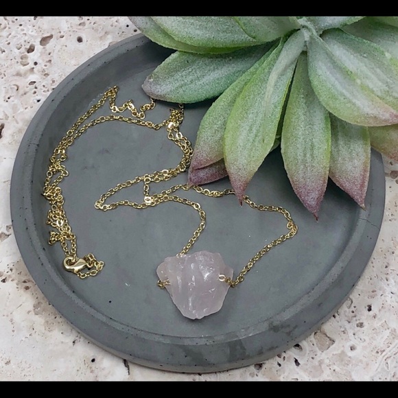 ONLY 2 LEFT! Raw Rose Quartz 14k Gold Necklace - Picture 2 of 5